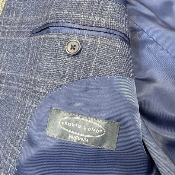 Pronto Uomo Platinum Sport Coat Blazer Men 42 Short Blue Plaid Wool Double Vent - Picture 4 of 11